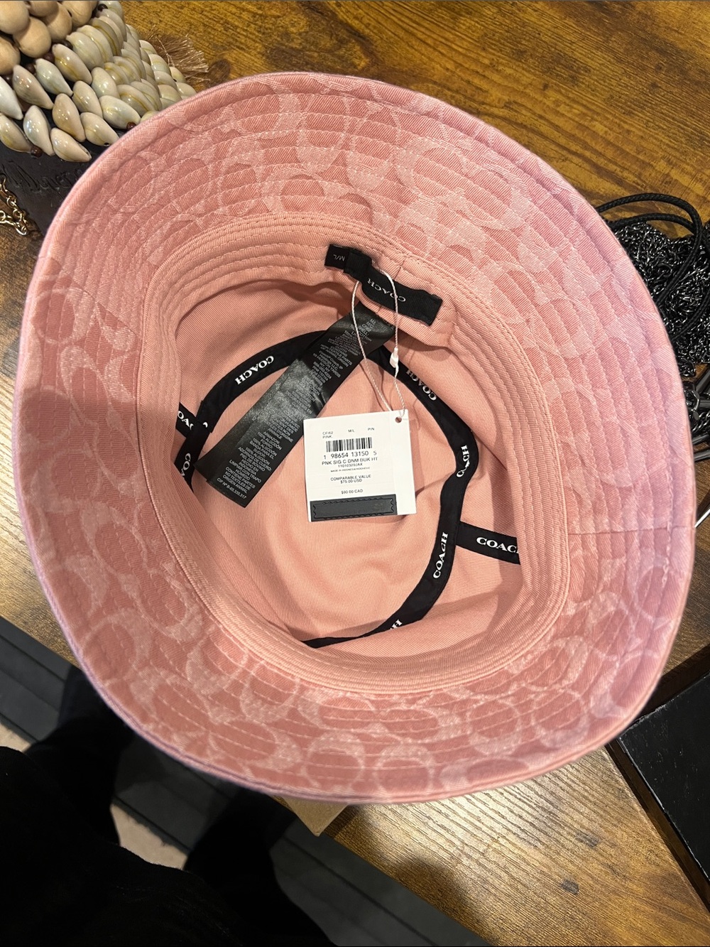 Classic Coach Signature Powder Pink Bucket Hat M/L New with Tags - Picture 7 of 8